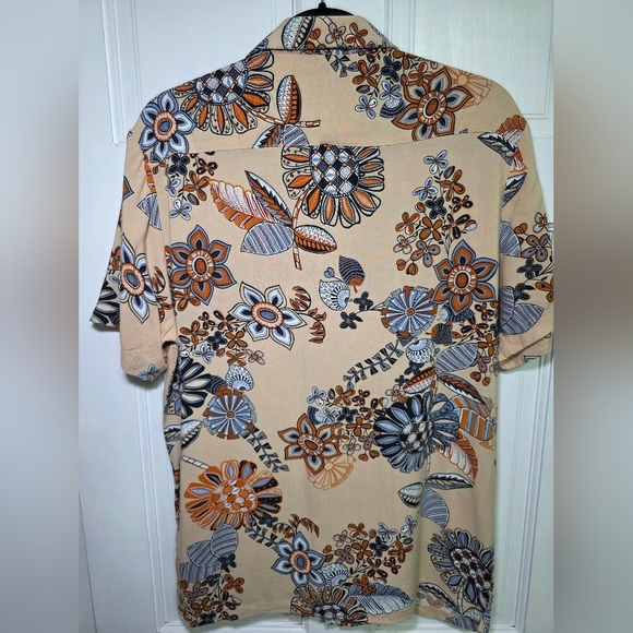 100% Soft Viscose Short-Sleeve Colorful Button Down-Denim & Flower-Men's Size Lg - Picture 2 of 7